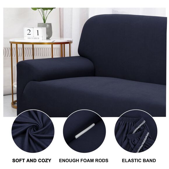 Stretch Sofa Cover Solid Couch Covers with One Pillowcase Dark Blue Medium - Picture 5 of 6